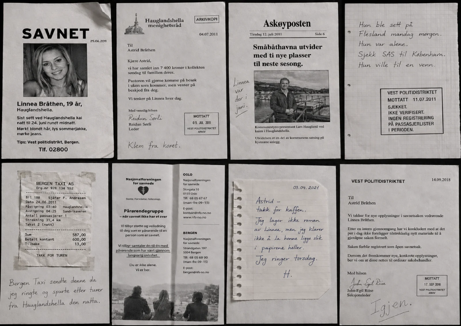 Screenshot of documents, photos, and evidence in a Case Closed case